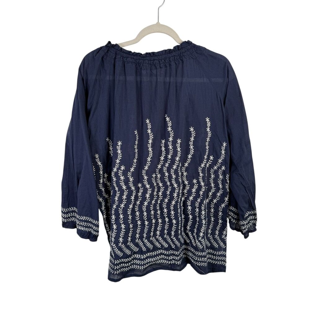 Gretchen Scott Blue Floral Embroidered Peasant Blouse Preppy Womens Size XL - Picture 7 of 7